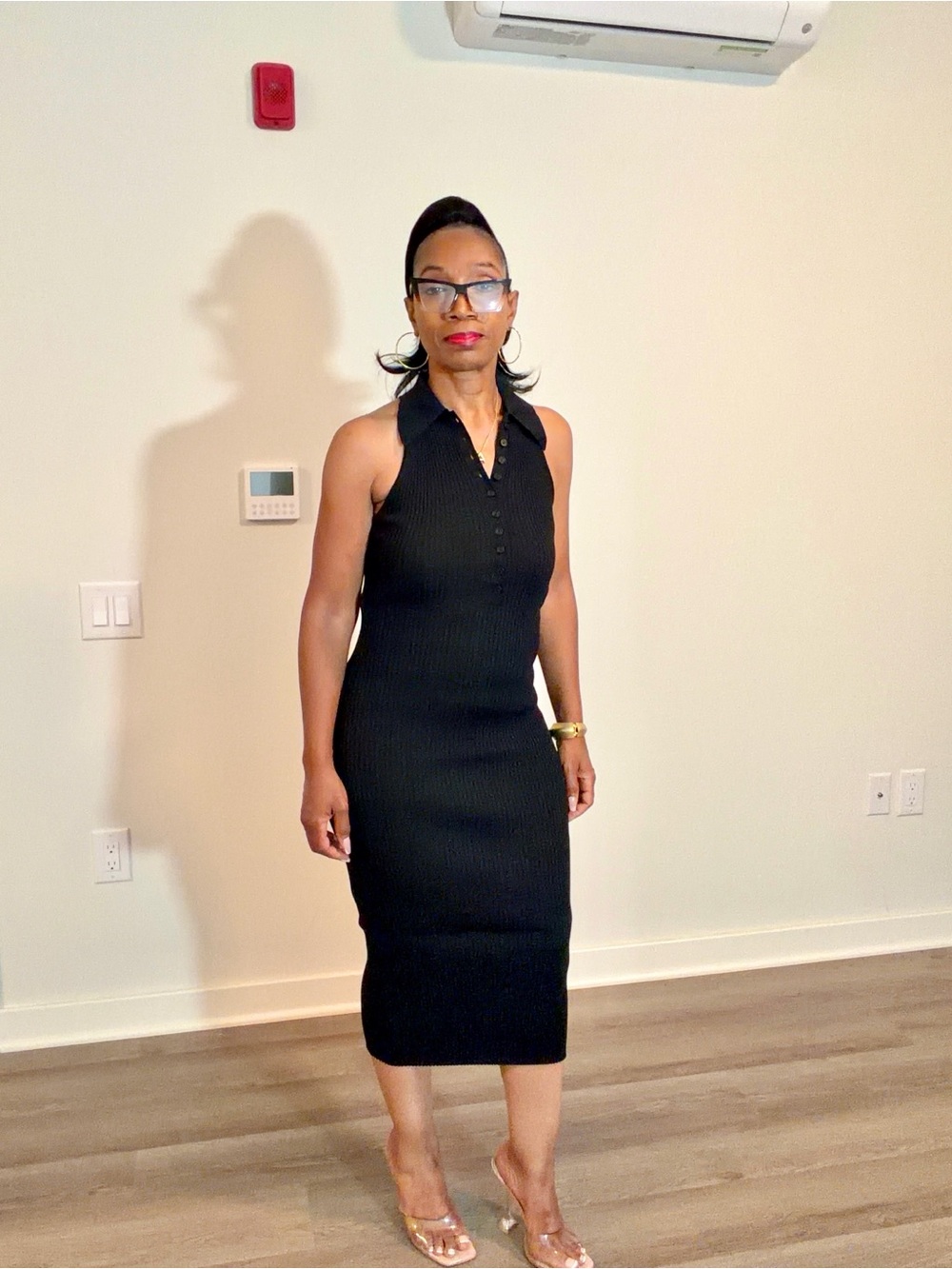Sleeveless Black Halter Ribbed Midi Dress - Classic Elegant Style